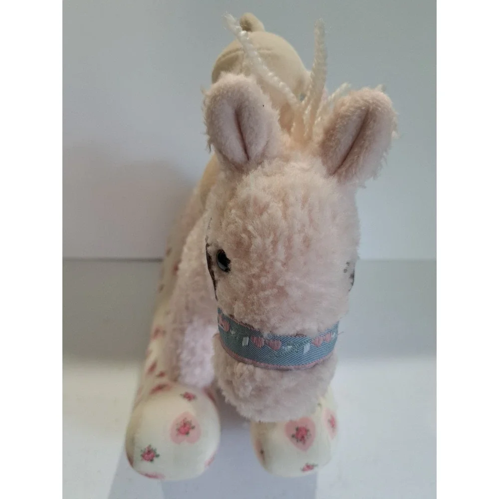 Baby Aurora Musical Rocking Horse Plush W/ Bear Pink‎ Floral Heart Victorian VTG